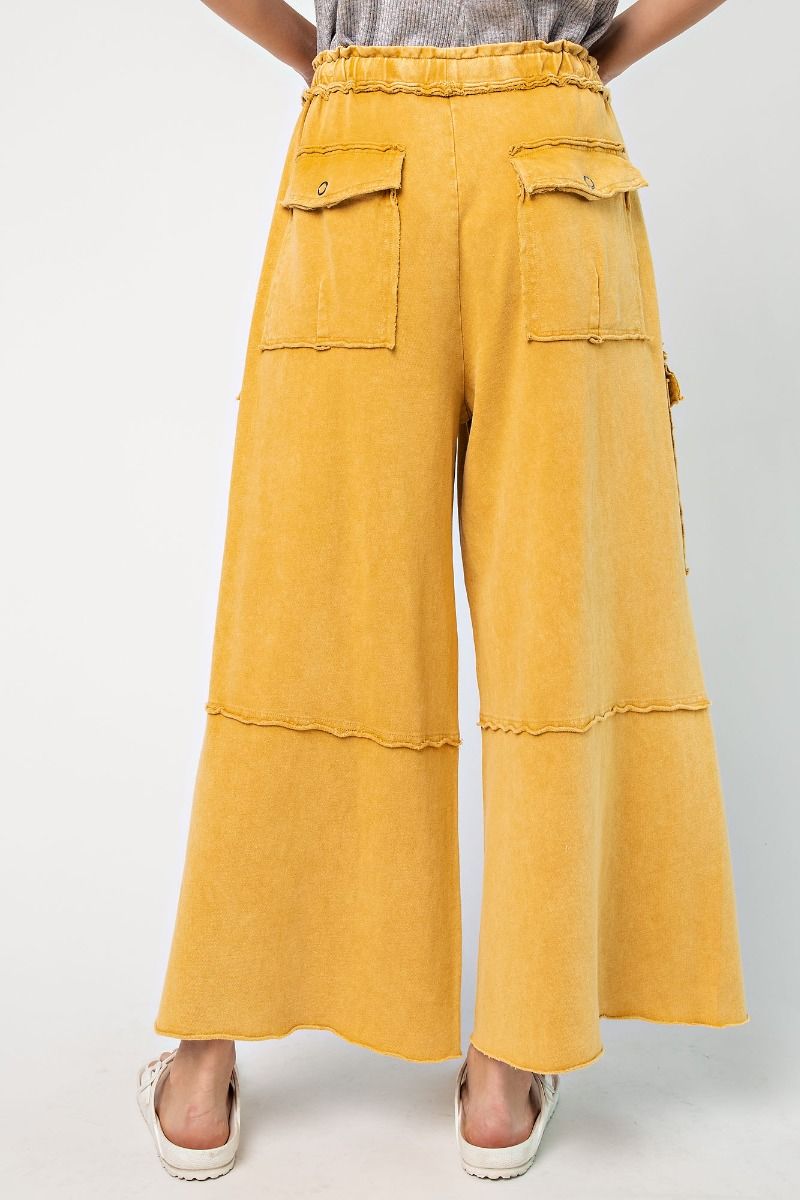 Netflix and Chill Mineral Washed Wide Leg Cargo Pants in Camel