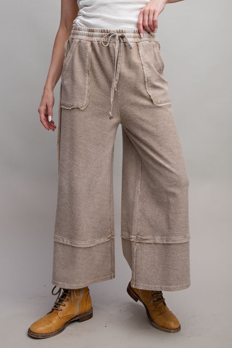 Let's Chill Comfy Wide Leg Pants in Mushroom