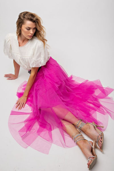 Princess Behavior Mesh Ballerina Tulle Maxi Skirt in Magenta