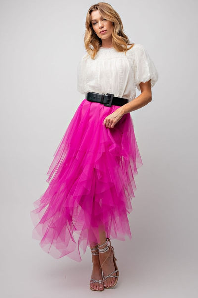 Princess Behavior Mesh Ballerina Tulle Maxi Skirt in Magenta