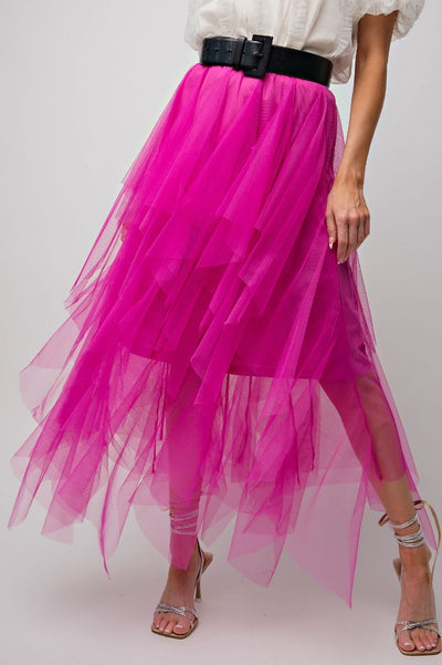 Princess Behavior Mesh Ballerina Tulle Maxi Skirt in Magenta