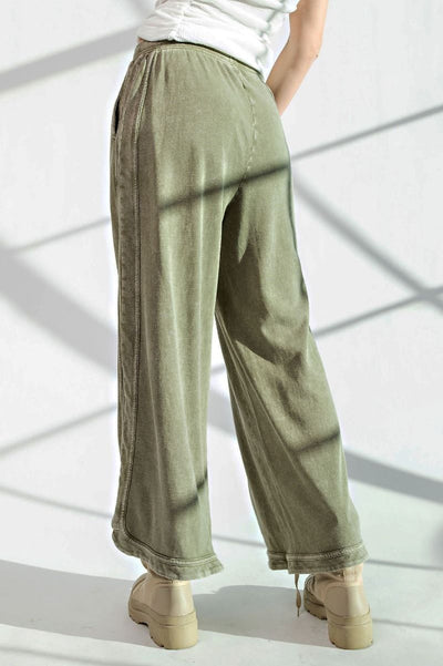 Let's Grab Starbs Mineral Washed French Terry Pants in Faded Olive