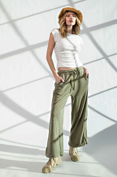 Let's Grab Starbs Mineral Washed French Terry Pants in Faded Olive