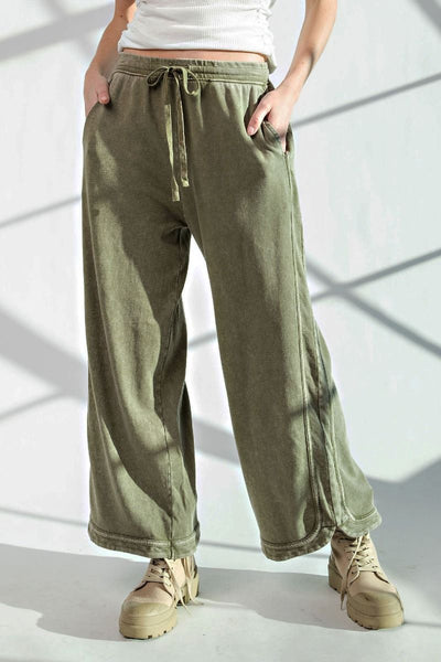 Let's Grab Starbs Mineral Washed French Terry Pants in Faded Olive