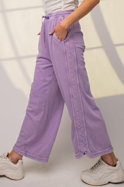 Let's Grab Starbs Mineral Washed French Terry Pants in Lavender Cream