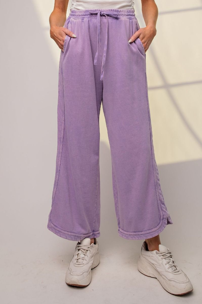 Let's Grab Starbs Mineral Washed French Terry Pants in Lavender Cream