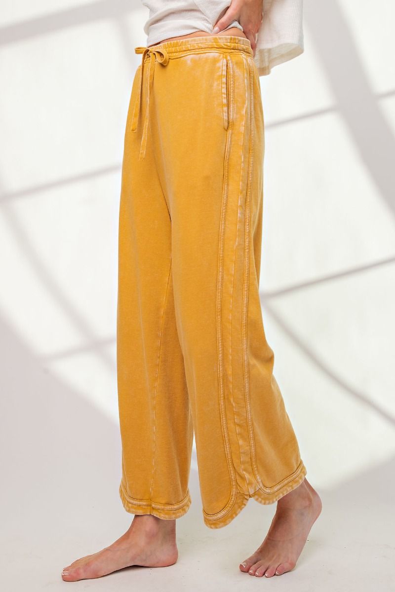 Let's Grab Starbs Mineral Washed French Terry Pants in Mustard