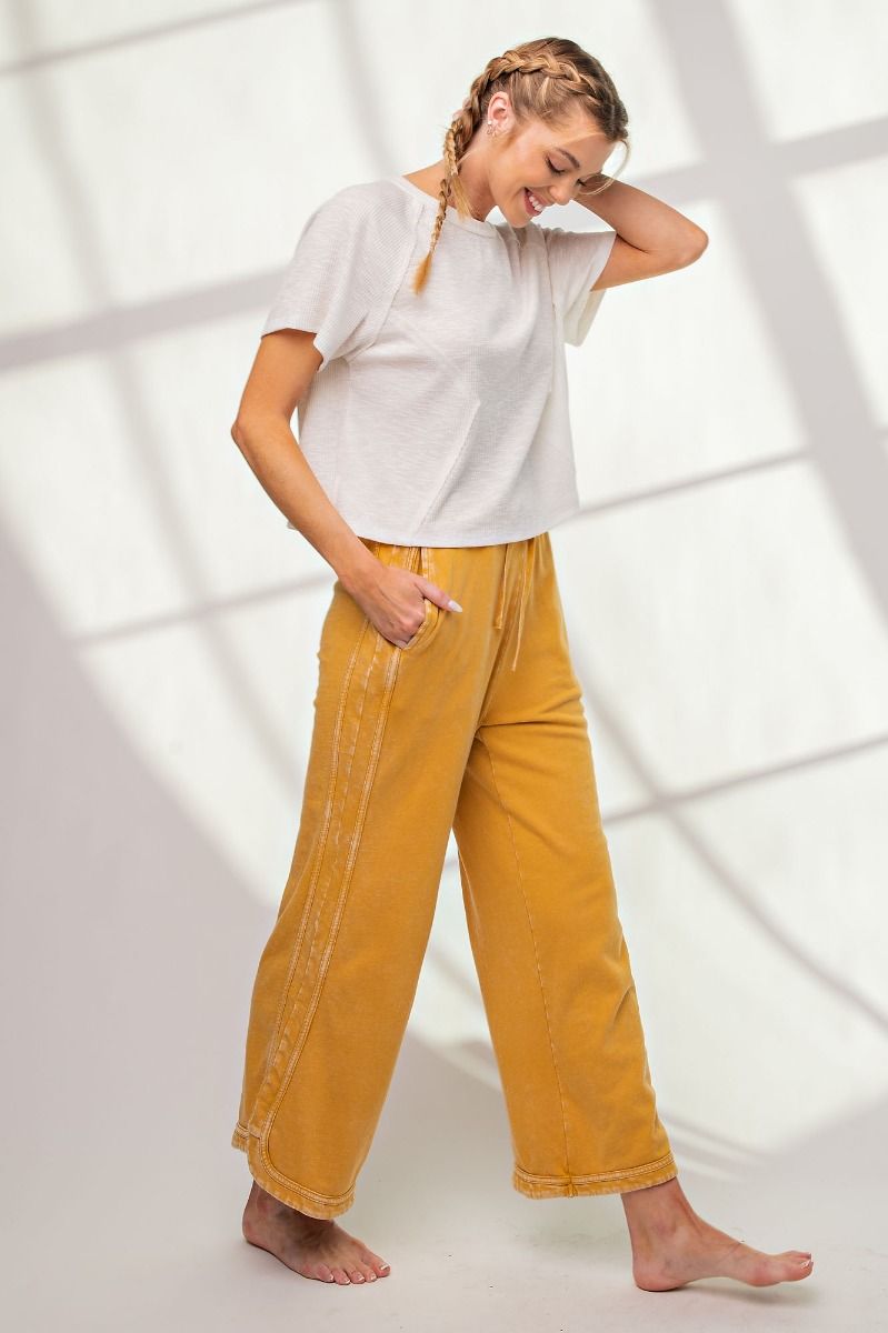 Let's Grab Starbs Mineral Washed French Terry Pants in Mustard