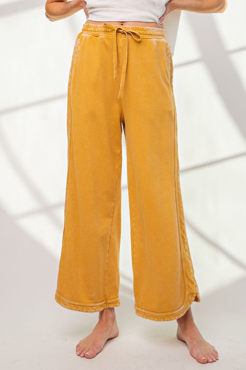 Let's Grab Starbs Mineral Washed French Terry Pants in Mustard
