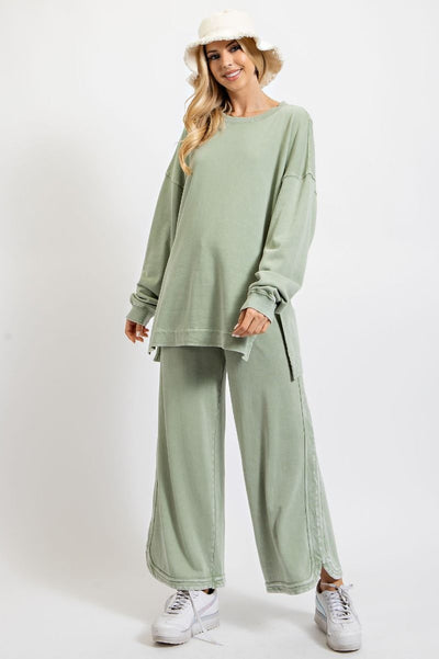 Let's Grab Starbs Mineral Washed French Terry Pants in Sage