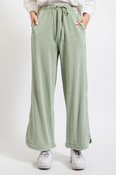 Let's Grab Starbs Mineral Washed French Terry Pants in Sage