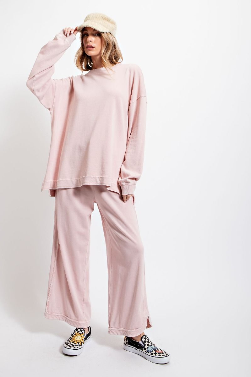 Let's Grab Starbs Mineral Washed French Terry Pants in Violet Rose