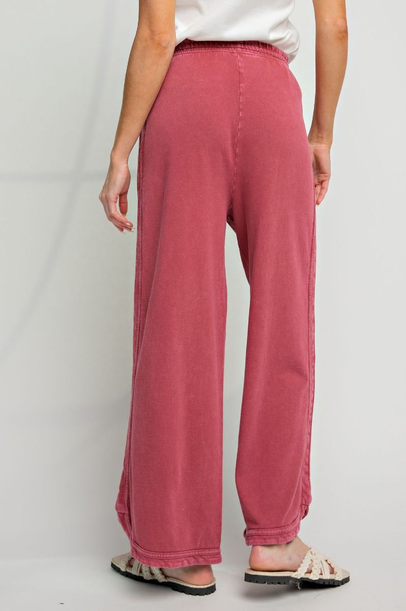 Let's Grab Starbs Mineral Washed French Terry Pants in Wine