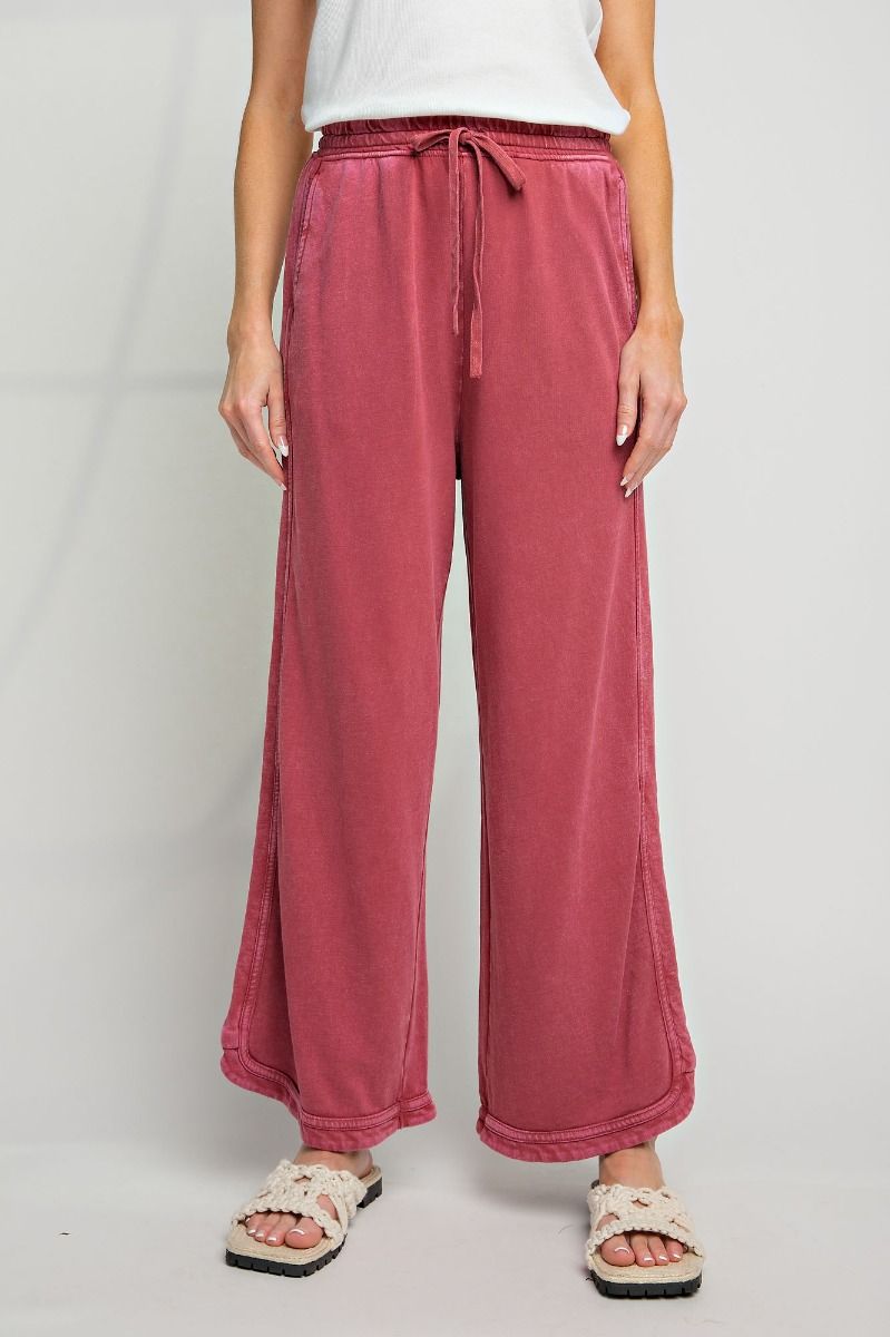 Let's Grab Starbs Mineral Washed French Terry Pants in Wine