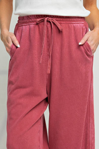 Let's Grab Starbs Mineral Washed French Terry Pants in Wine