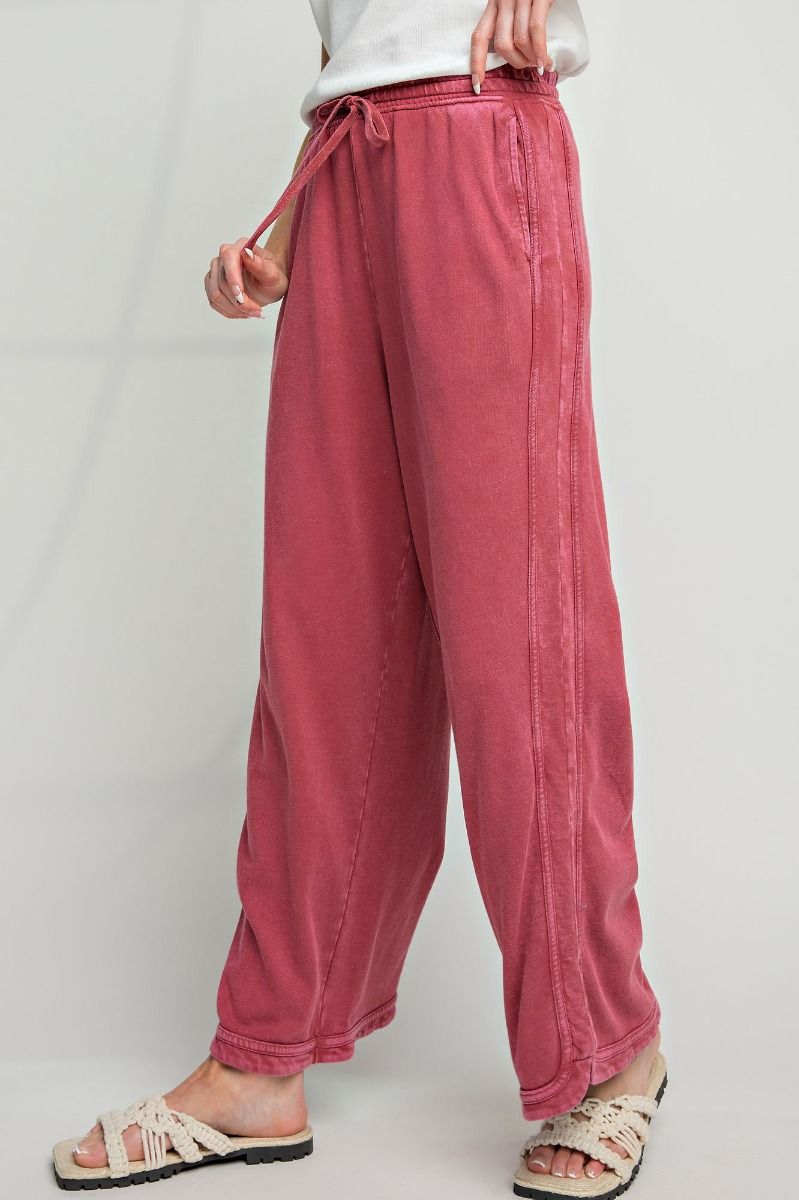 Let's Grab Starbs Mineral Washed French Terry Pants in Wine