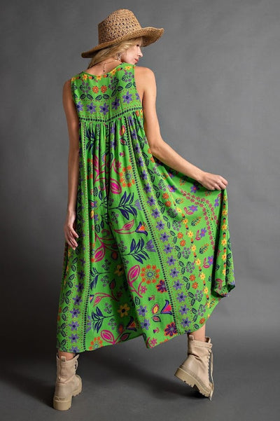 Florally Yours Floral Print Sleeveless Wide Leg Jumpsuit in Pear Green
