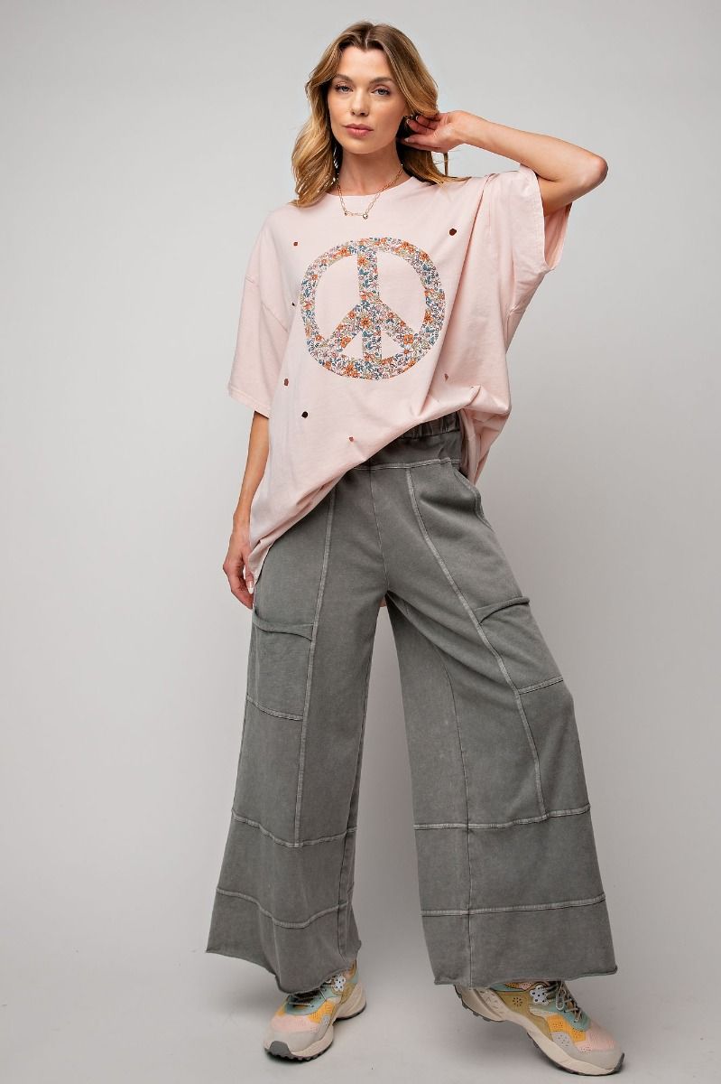 Lazy Days Mineral Washed Wide Leg Pants in Ash