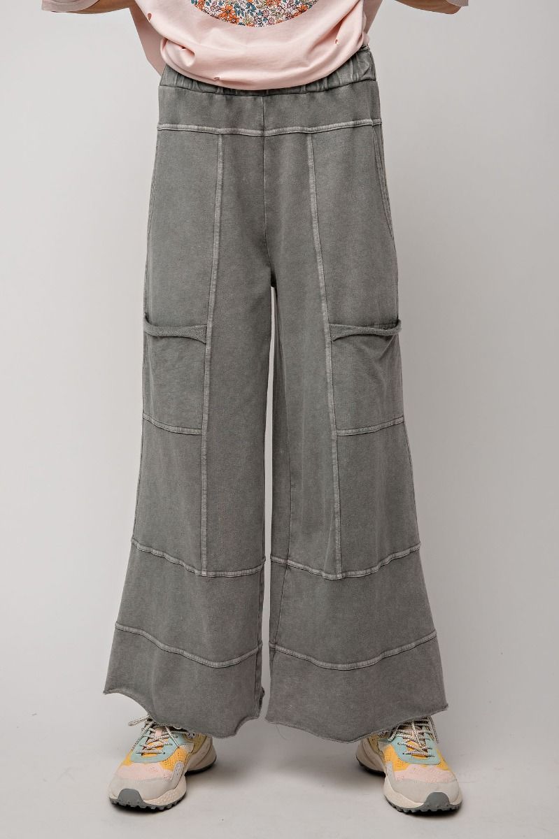Lazy Days Mineral Washed Wide Leg Pants in Ash