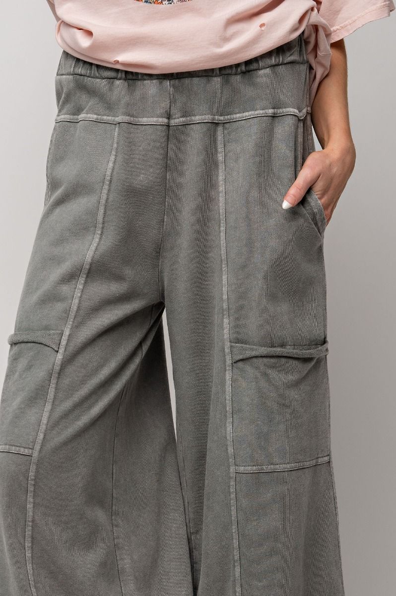 Lazy Days Mineral Washed Wide Leg Pants in Ash