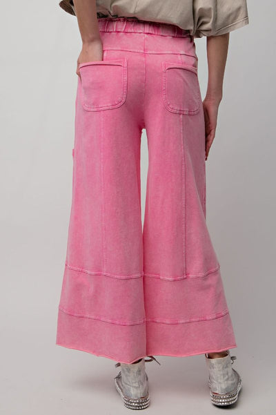 Lazy Days Mineral Washed Wide Leg Pants in Barbie Pink