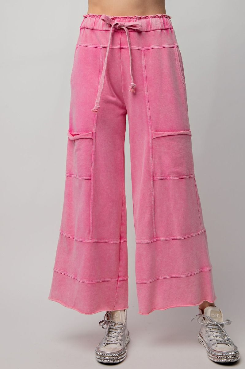 Lazy Days Mineral Washed Wide Leg Pants in Barbie Pink