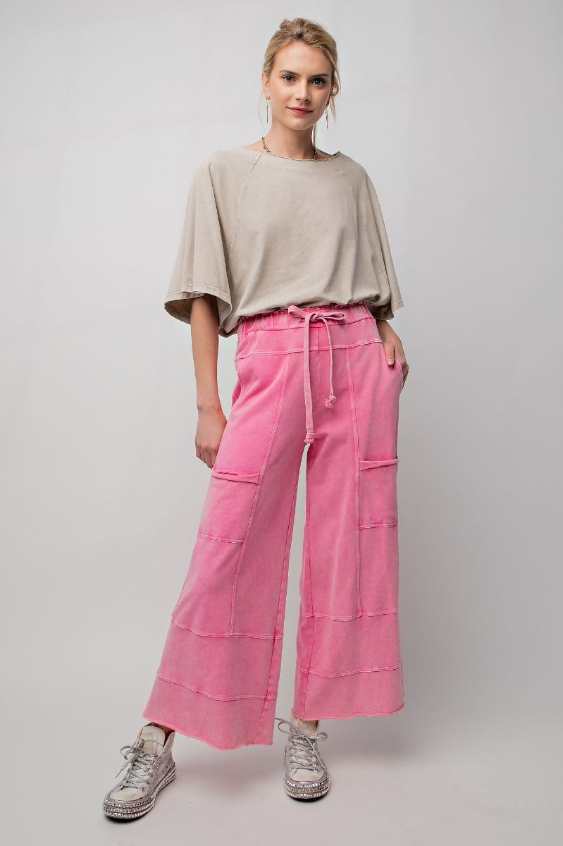 Lazy Days Mineral Washed Wide Leg Pants in Barbie Pink