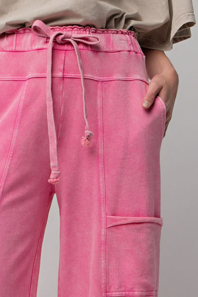 Lazy Days Mineral Washed Wide Leg Pants in Barbie Pink