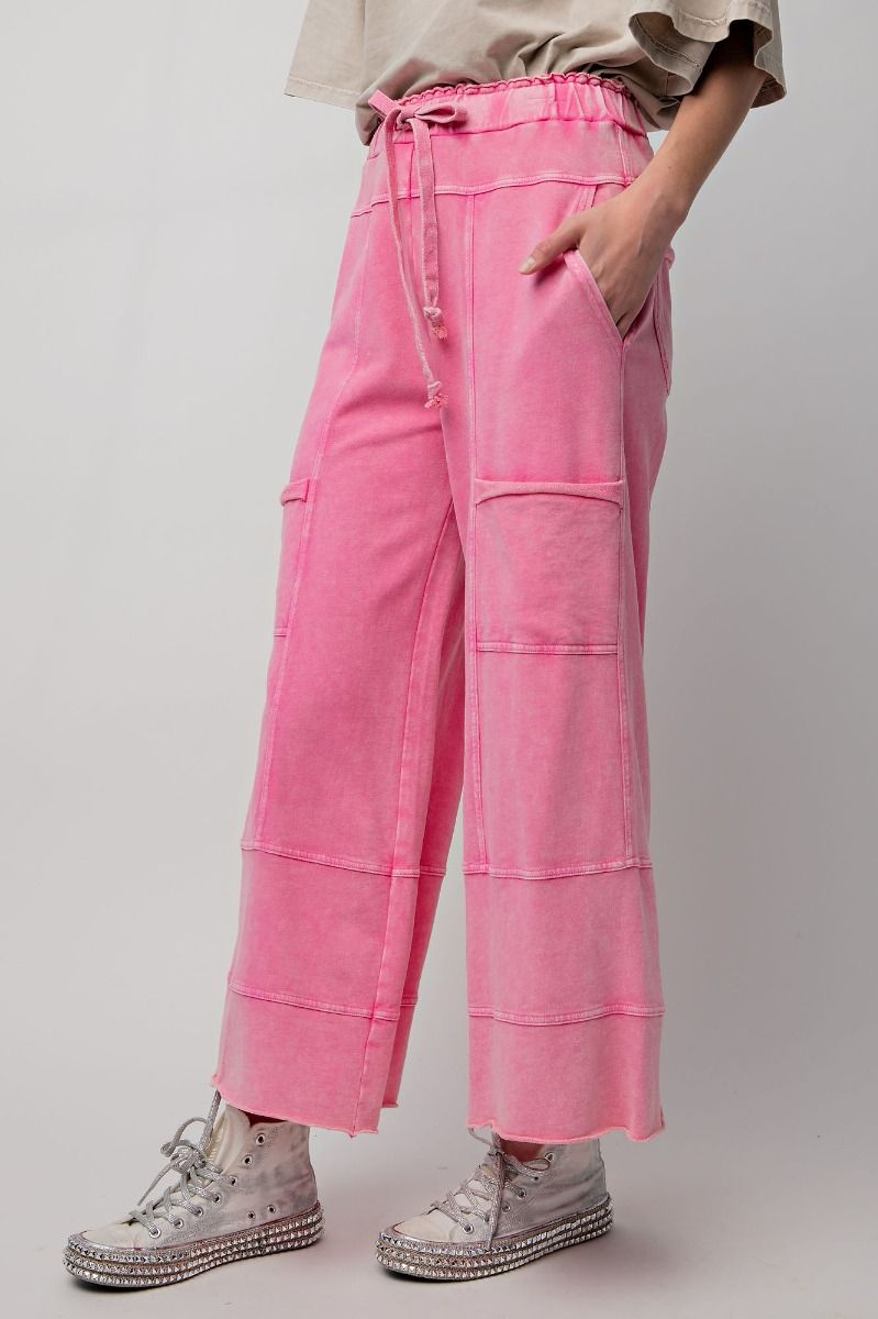 Lazy Days Mineral Washed Wide Leg Pants in Barbie Pink