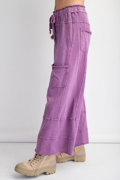 Lazy Days Mineral Washed Wide Leg Pants in Grape