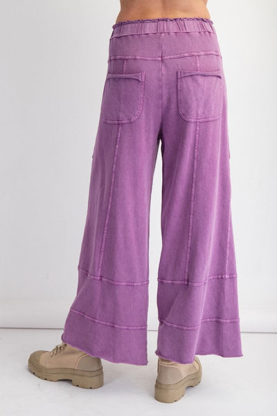 Lazy Days Mineral Washed Wide Leg Pants in Grape