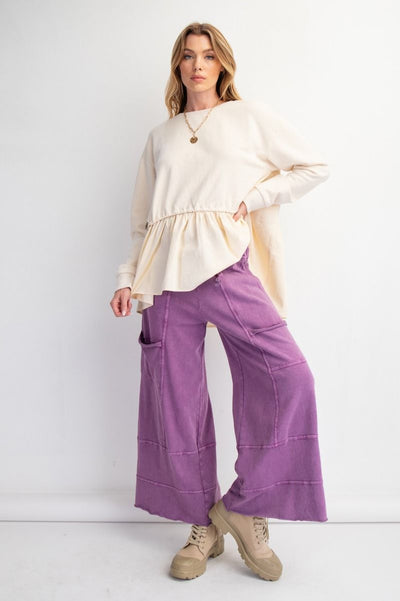 Lazy Days Mineral Washed Wide Leg Pants in Grape