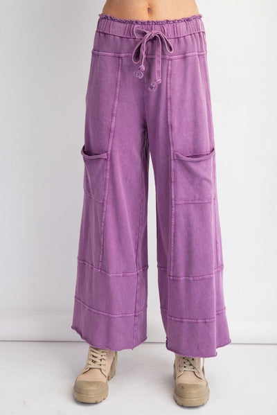 Lazy Days Mineral Washed Wide Leg Pants in Grape