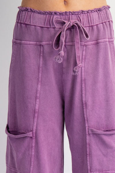 Lazy Days Mineral Washed Wide Leg Pants in Grape