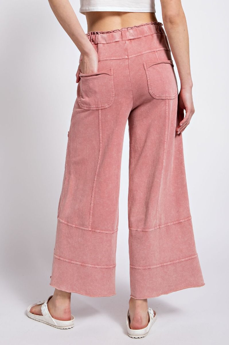 Lazy Days Mineral Washed Wide Leg Pants in Mauve