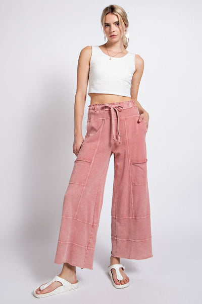 Lazy Days Mineral Washed Wide Leg Pants in Mauve