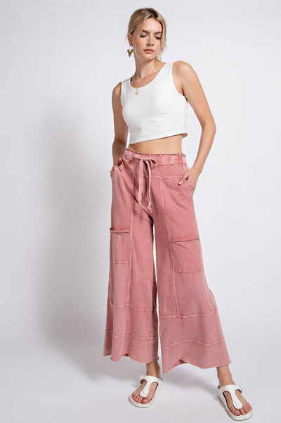 Lazy Days Mineral Washed Wide Leg Pants in Mauve