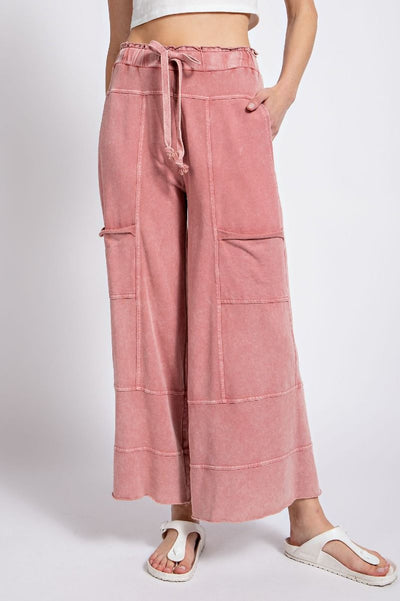 Lazy Days Mineral Washed Wide Leg Pants in Mauve