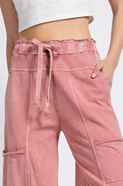 Lazy Days Mineral Washed Wide Leg Pants in Mauve