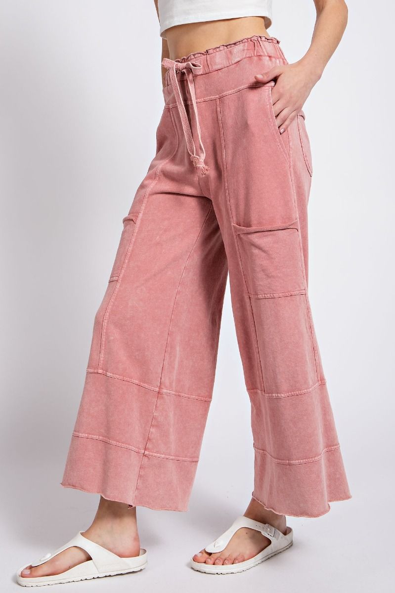 Lazy Days Mineral Washed Wide Leg Pants in Mauve