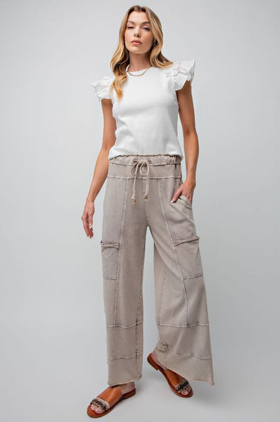 Lazy Days Mineral Washed Wide Leg Pants in Mushroom