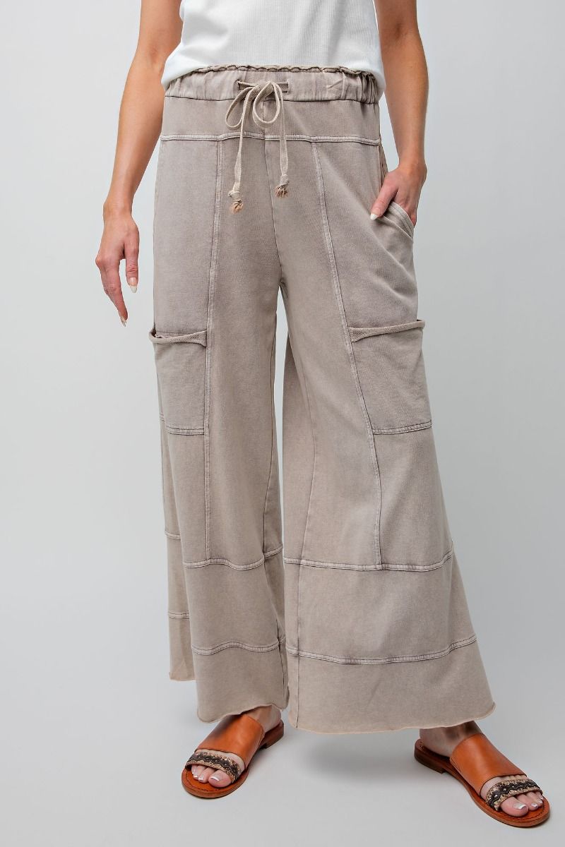 Lazy Days Mineral Washed Wide Leg Pants in Mushroom