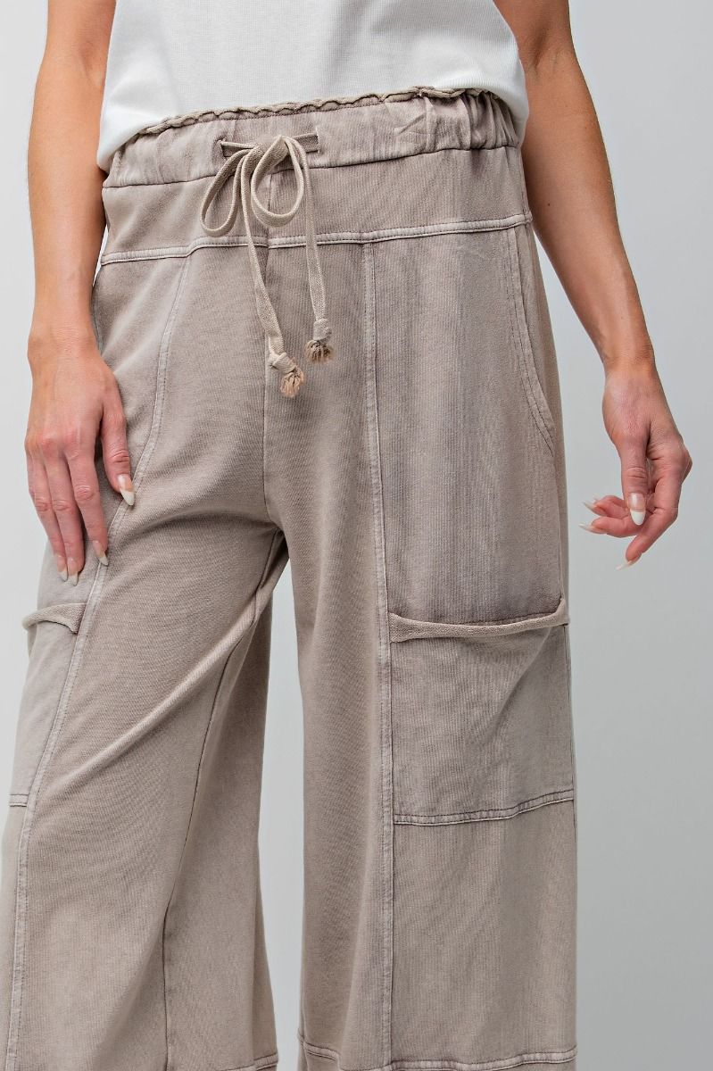 Lazy Days Mineral Washed Wide Leg Pants in Mushroom