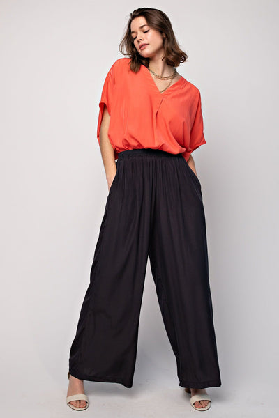 Easy Like a Sunday Soft Satin Wide Leg Pants in Black