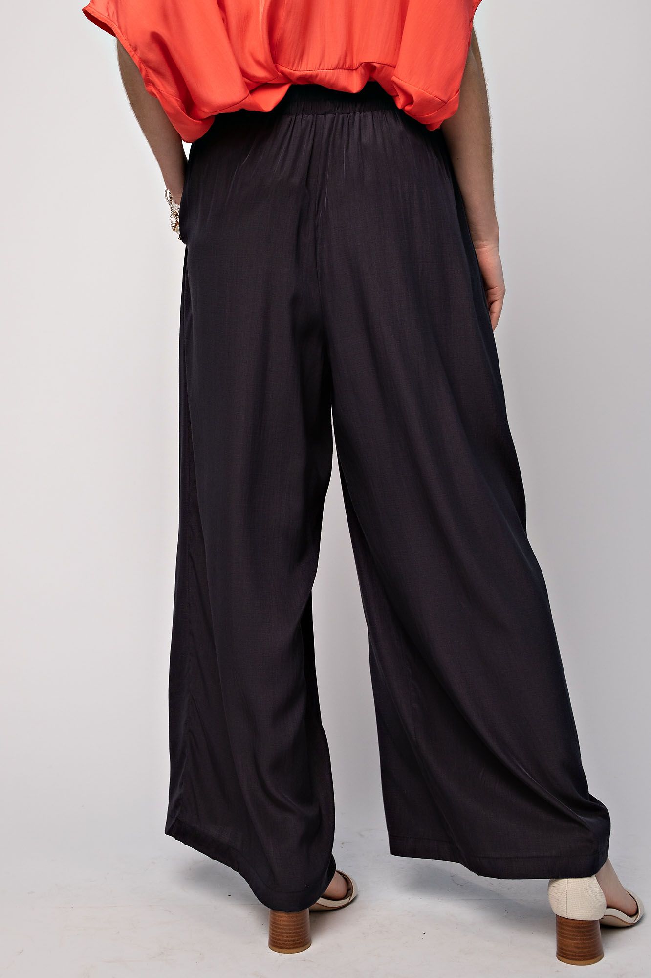 Easy Like a Sunday Soft Satin Wide Leg Pants in Black