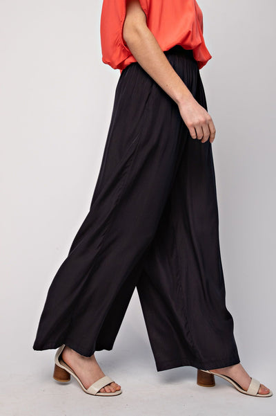 Easy Like a Sunday Soft Satin Wide Leg Pants in Black