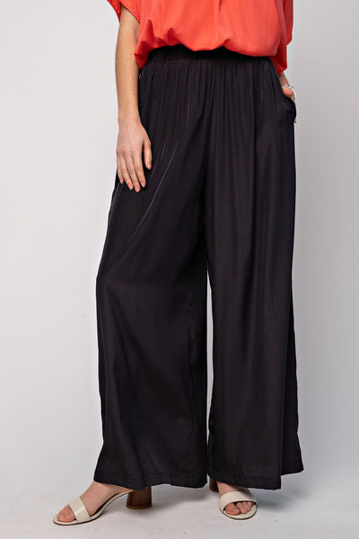 Easy Like a Sunday Soft Satin Wide Leg Pants in Black