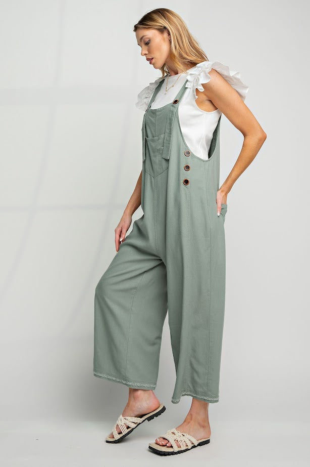 The Kate Linen Oversized Overalls in Sea Breeze