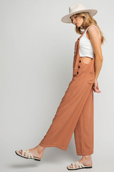 The Kate Linen Oversized Overalls in Cinnamon