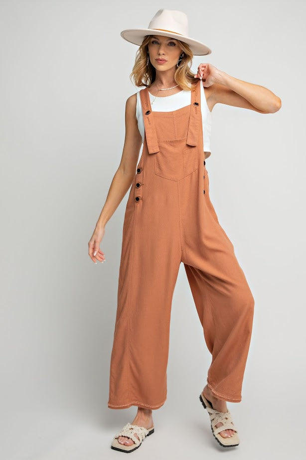 The Kate Linen Oversized Overalls in Cinnamon